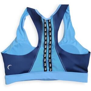 ZYIA Active Sports Bra Racerback Scoop Neck Blue/Black Logo Gym Bra Women Sz XS